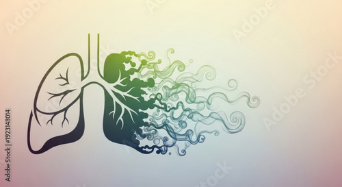 Human lungs with green smoke and swirling patterns on a gradient background