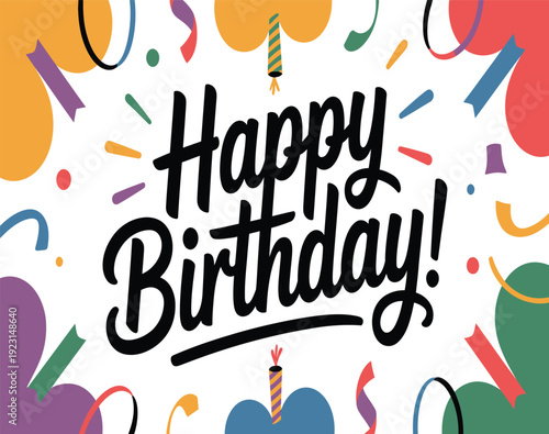 Colorful happy birthday celebration with confetti and balloons