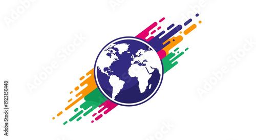 A colorful vector illustration of a globe with vibrant paint splashes representing global unity and international cultural celebration on a white background.
