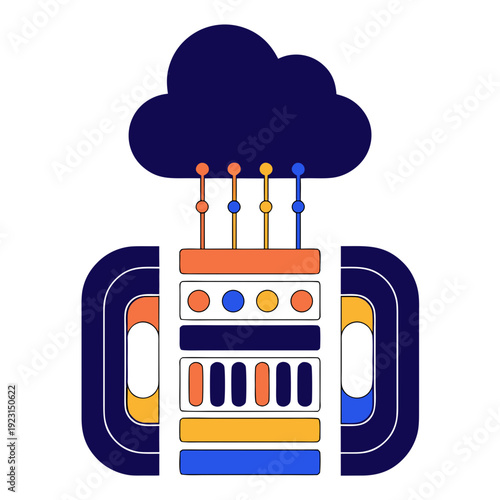 A colorful server with a cloud above it