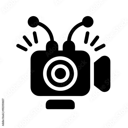 A black and white icon of a camera with antennae