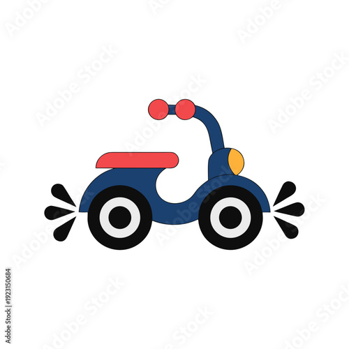 A blue tricycle with red accents is shown in motion
