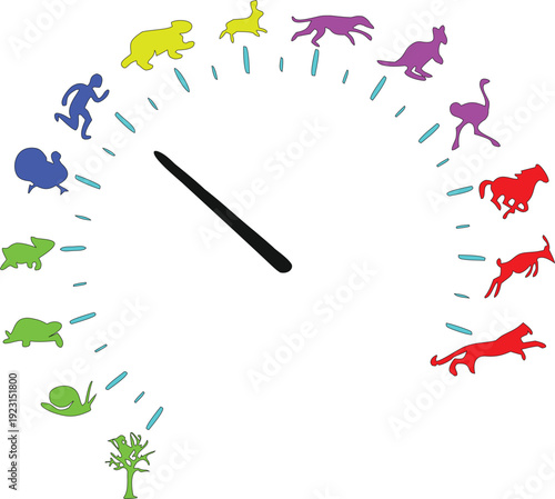 Evolution timeline clock background with animal silhouettes and human figure. Colorful infographic concept showing progress and development stages. Educational animated backdrop for science presentati