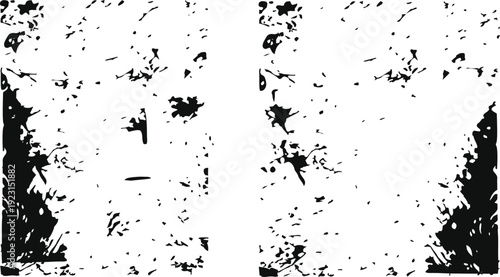 Grunge texture background with distressed black and white splatter. Abstract rough overlay with scratched ink and worn surface effect. High contrast animation backdrop for urban intro and edgy video d