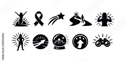 Celebration, achievement silhouette icon set. Festive and event icons silhouette collection