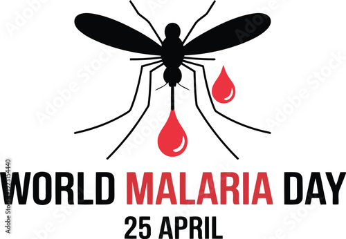 A black mosquito silhouette with red blood drops marks World Malaria Day on April 25 with important text