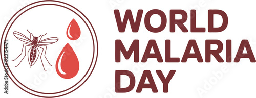 A maroon mosquito outline and red blood drops are presented within a circle for World Malaria Day