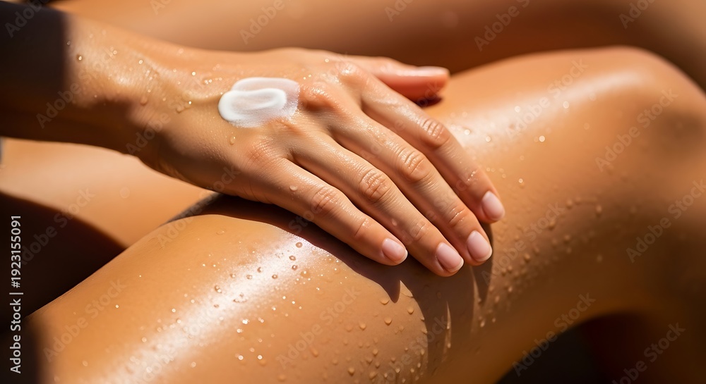 Fototapeta premium Woman Applying Moisturizer to Legs.