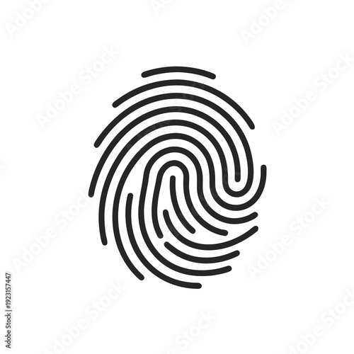A black fingerprint icon on a white background