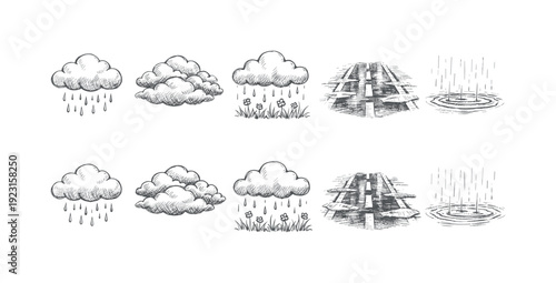 Weather outline icon set. Rain, clouds, storm, nature, atmospheric conditions icons collection