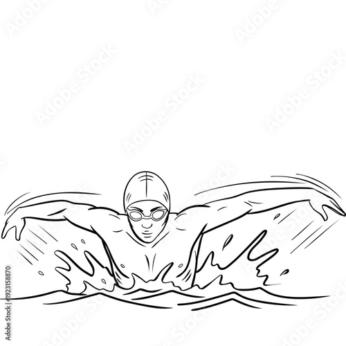 Powerful Butterfly Swimmer Breaking Water