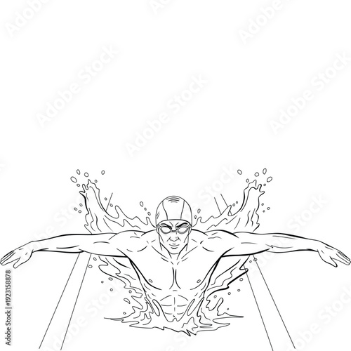 Powerful Butterfly Swimmer Rising From Water