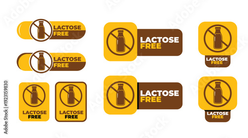 Lactose Free Icon Set – No Dairy Symbol Collection, Lactose Intolerant Friendly Food Label Badges Vector