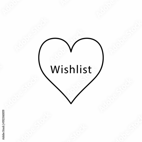 A minimalist heart-shaped graphic with the word Wishlist inscribed within. The simple design evokes feelings of longing and aspiration