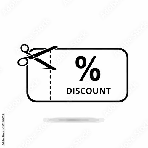 Discount coupon concept with scissors cutting through the coupon