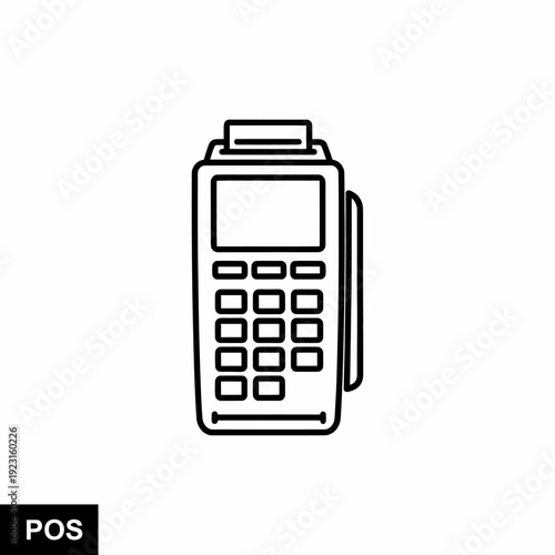 A modern Point of Sale (POS) system displayed in a clean, minimalist style. This image is perfect for illustrating concepts related to financial transactions and retail