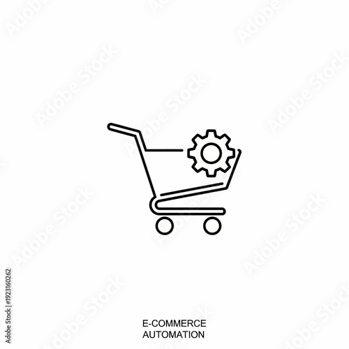 Illustration of a shopping cart with a gear, symbolizing e-commerce automation 