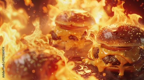 A photo of gourmet burgers with melted cheese.