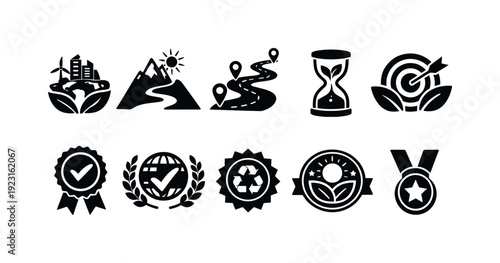 Eco-friendly, sustainability filled icon set. Green ecosystem and nature icons collection