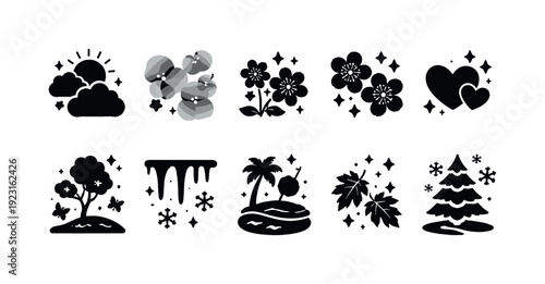 Weather, nature 3d icon set. Forecast, clouds, sun, temperature, seasons icons collection