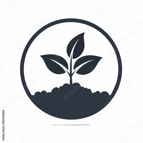 Nurturing Growth Iconic Illustration of a Young Plant Sprouting from Fertile Soil within a Circular Frame, Symbolizing New Beginnings and Environmental Vitality