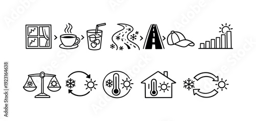 Nature and outdoors icon set. Forest, wildlife linear icons collection for environmental themes.