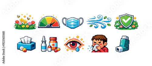 Health and allergy icon set. Flat style icons for allergy, health, protection collection.