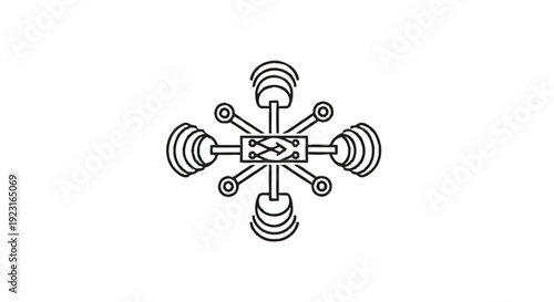Abstract Geometric Drone Quadcopter Symbol Outline.