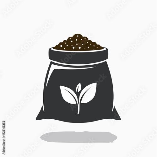 Vector illustration of a bag of fertile soil or gardening compost with a plant sprout, representing sustainable agriculture, plant growth, and eco-friendly farming