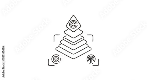 Abstract layered pyramid with copyright symbols and fingerprint icons.