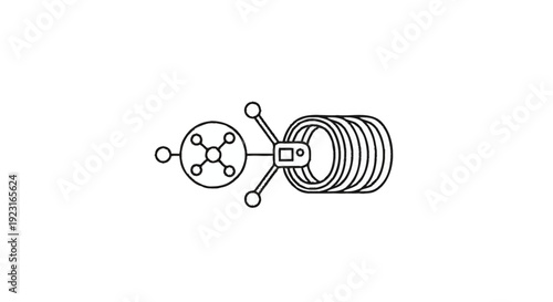 Abstract representation of a coiled spring and a circular object.