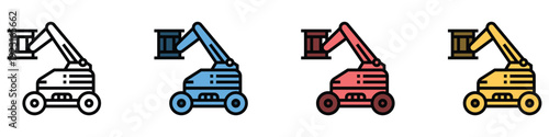 Colorful aerial lift icons in modern design for construction projects