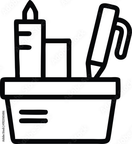 Pen holder with stationery supplies icon vector illustration office desk organizer design