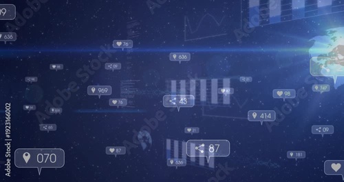 First share bubble rising, HUD nodes drifting, counts updating, globe flaring, showing stats