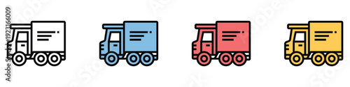 Colorful truck icons in white, blue, red, and yellow