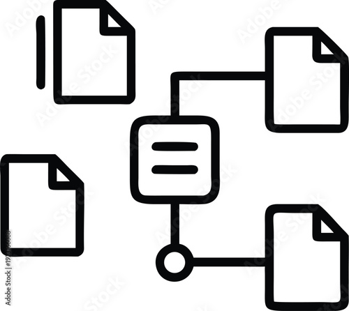 Document workflow chart icon illustrating file management and organizational data structure