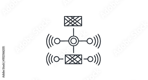 Abstract Network Diagram with Wireless Signals and Nodes.