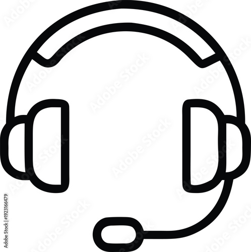 Customer support headset icon with microphone for call center service and communications
