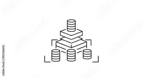 Abstract representation of stacked data layers and database icons.