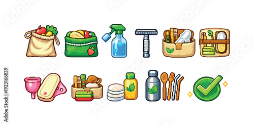 Eco-friendly, zero waste 3d icon set: sustainable and reusable lifestyle icons