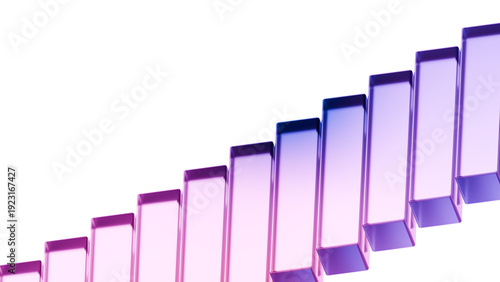 Transparent glass blocks rising in gradient colors, business growth and success concept, 3D illustration