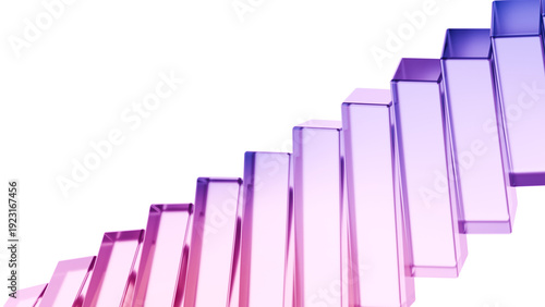 Transparent glass blocks rising in gradient colors, business growth and success concept, 3D illustration