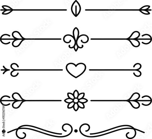 Collection of decorative arrow designs with various ornate tips and center motifs