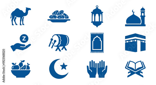 12 cohesive symbols arranged in four rows on a white background, showcasing religious motifs and heritage