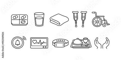 Health and fitness flat icon set. Workout, nutrition, wellness flat icons collection