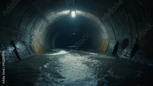 Dark Tunnel with Water and Light.