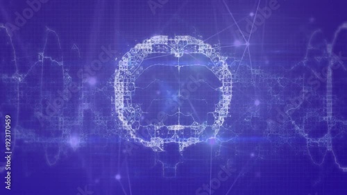 Nodes lighting up wireframe brain forming, pulsing, shifting, fading back, showing network activity