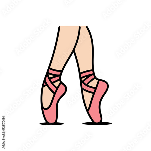A minimalist vector illustration of a pair of ballerina legs in pink pointe shoes