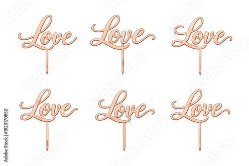 Rose gold love cake topper, transparent background