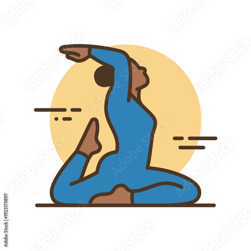 A woman in a blue outfit practicing yoga in a serene and peaceful environment with a minimalist design.